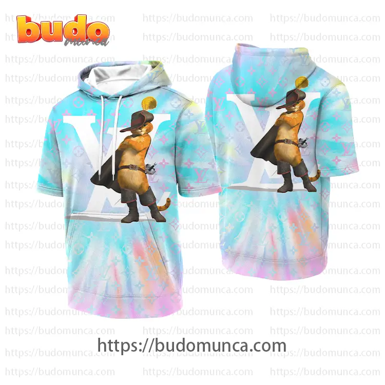 Louisvuitton and puss in boots movie v2 hooded short sleeve t-shirt gift uninque for kid man women